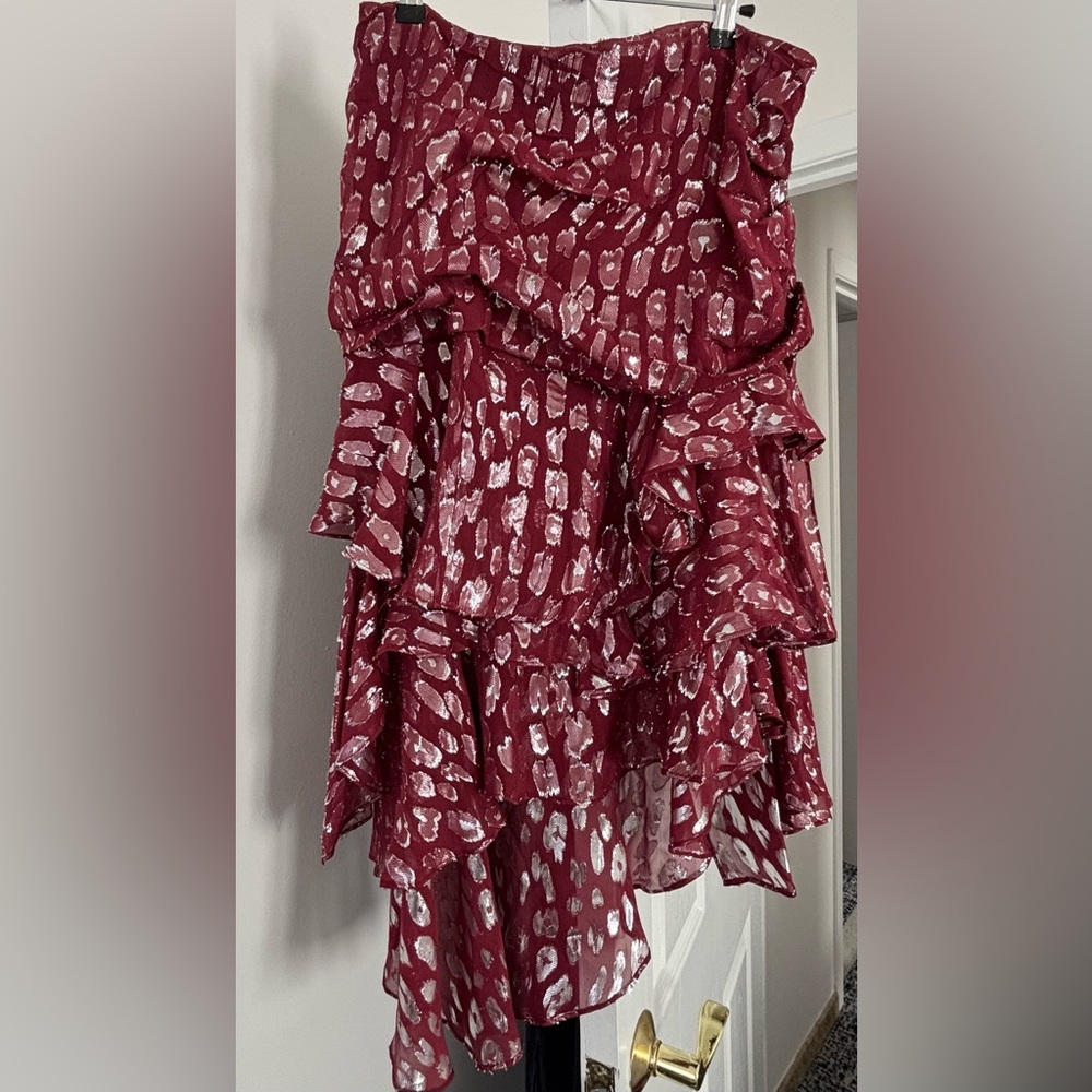 Veronica Beard Burgundy and White Dress